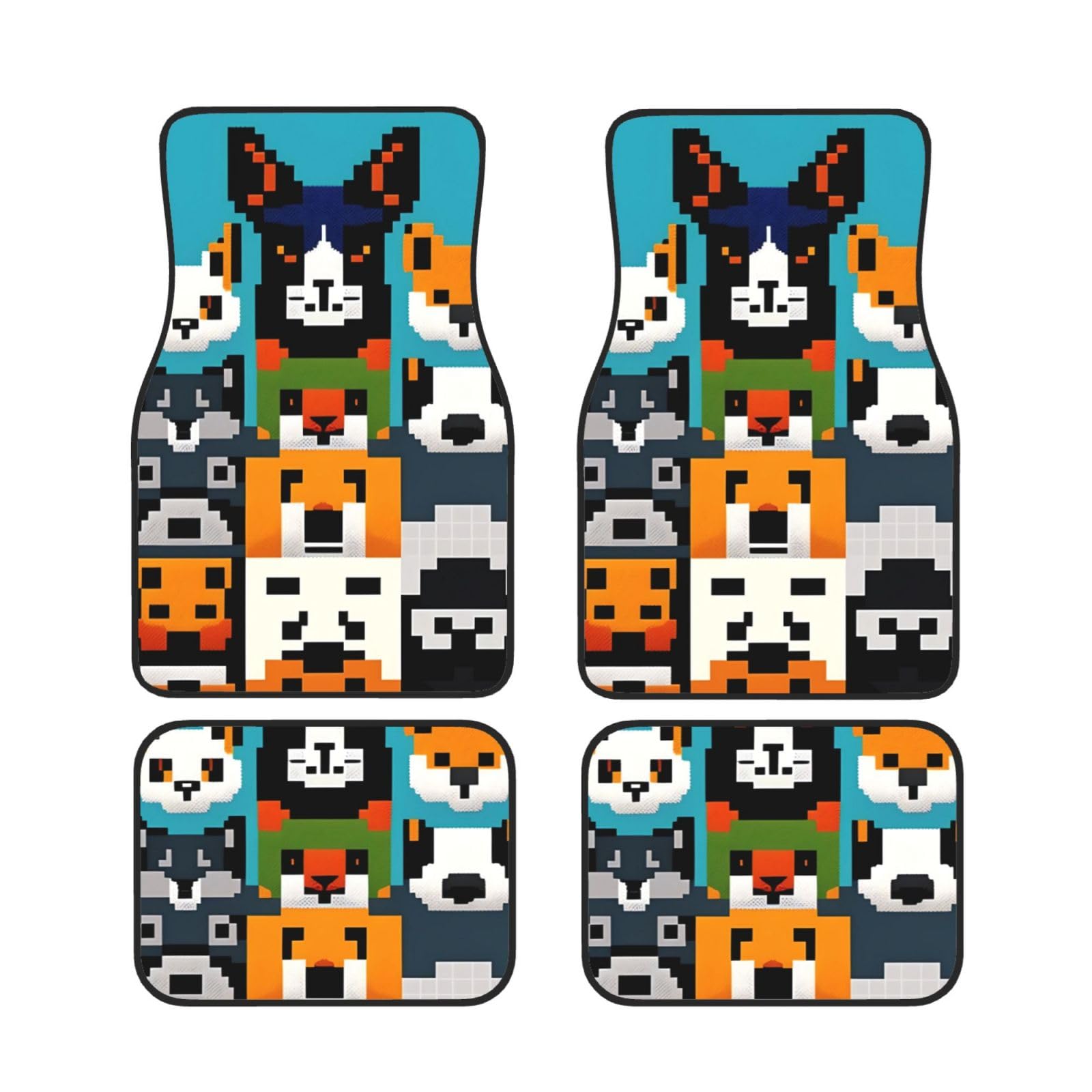 Universal Pixel Art Animal Faces Print Auto Fußmatten - 4-teiliges Set, Gummi-Rückseite, passend für die meisten Autos, LKWs, SUVs, Vans von SSYGHT