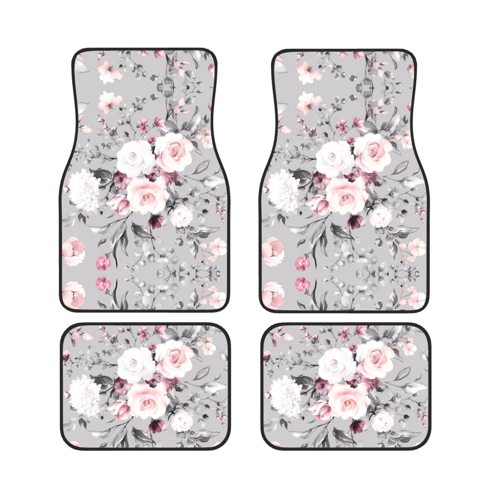 Universal Plant Floral Flowers Print Auto Fußmatten - 4-teiliges Set, Gummi-Rückseite, passend für die meisten Autos, LKWs, SUVs, Vans von SSYGHT