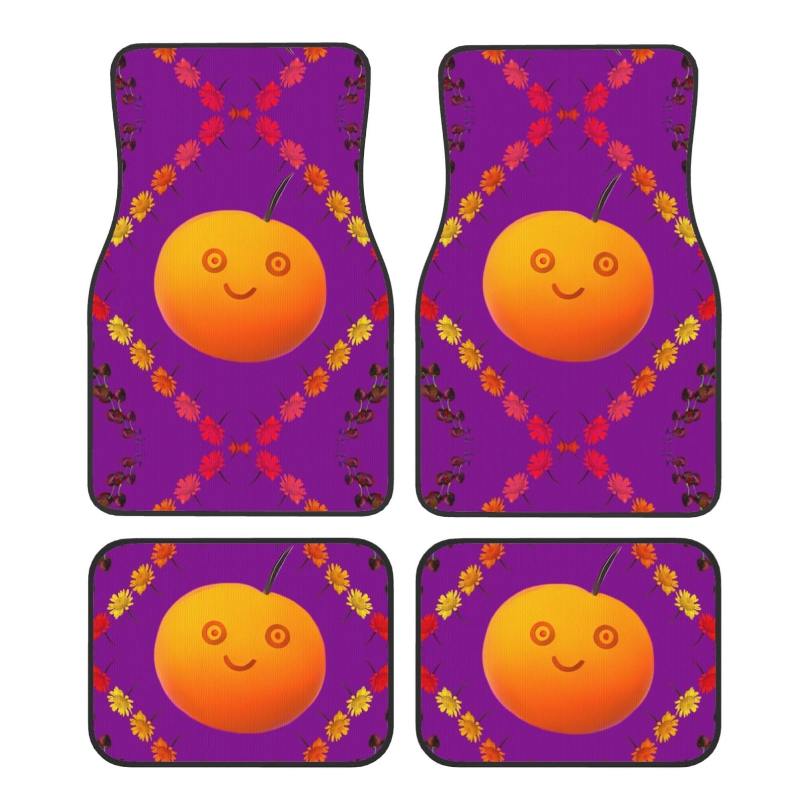 Universal Smiley Orange Print Auto Fußmatten - 4-teiliges Set, Gummi-Rückseite, leicht zu reinigen, passend für die meisten Autos, SUVs und LKWs von SSYGHT