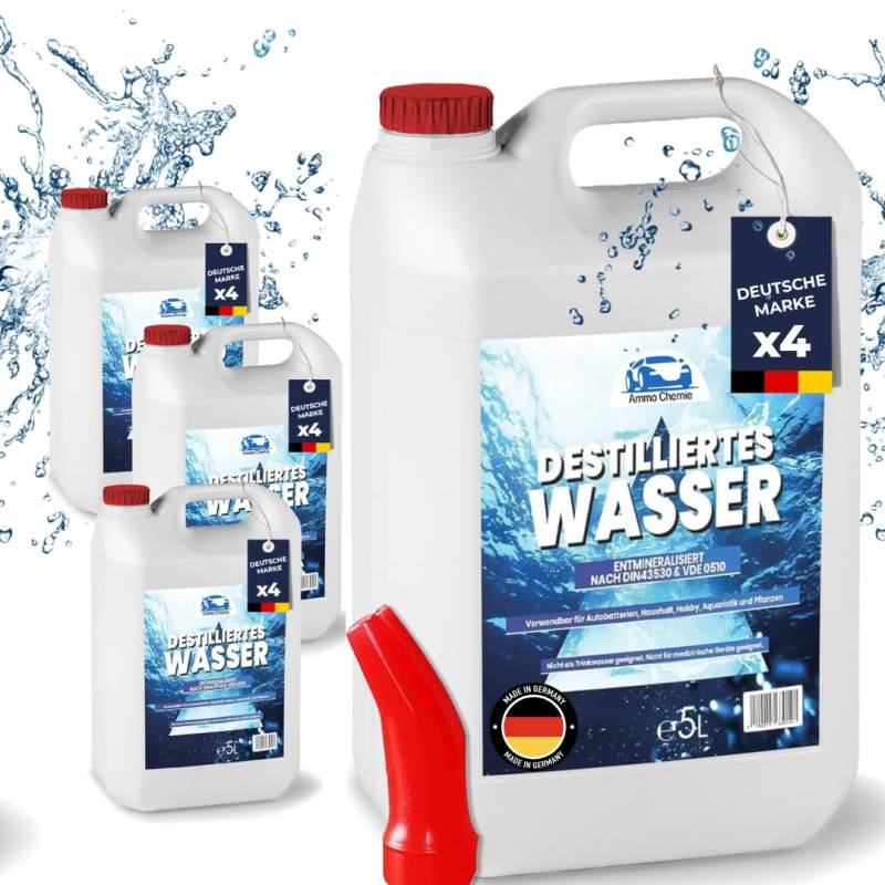 STAHLMANN Ammo Chemie® Destilliertes Wasser 4x5 L Kanister [Made IN Germany] - Destilliertes Wasser für Dampbügeleisen und vieles mehr – Destilliertes Wasser von STAHLMANN