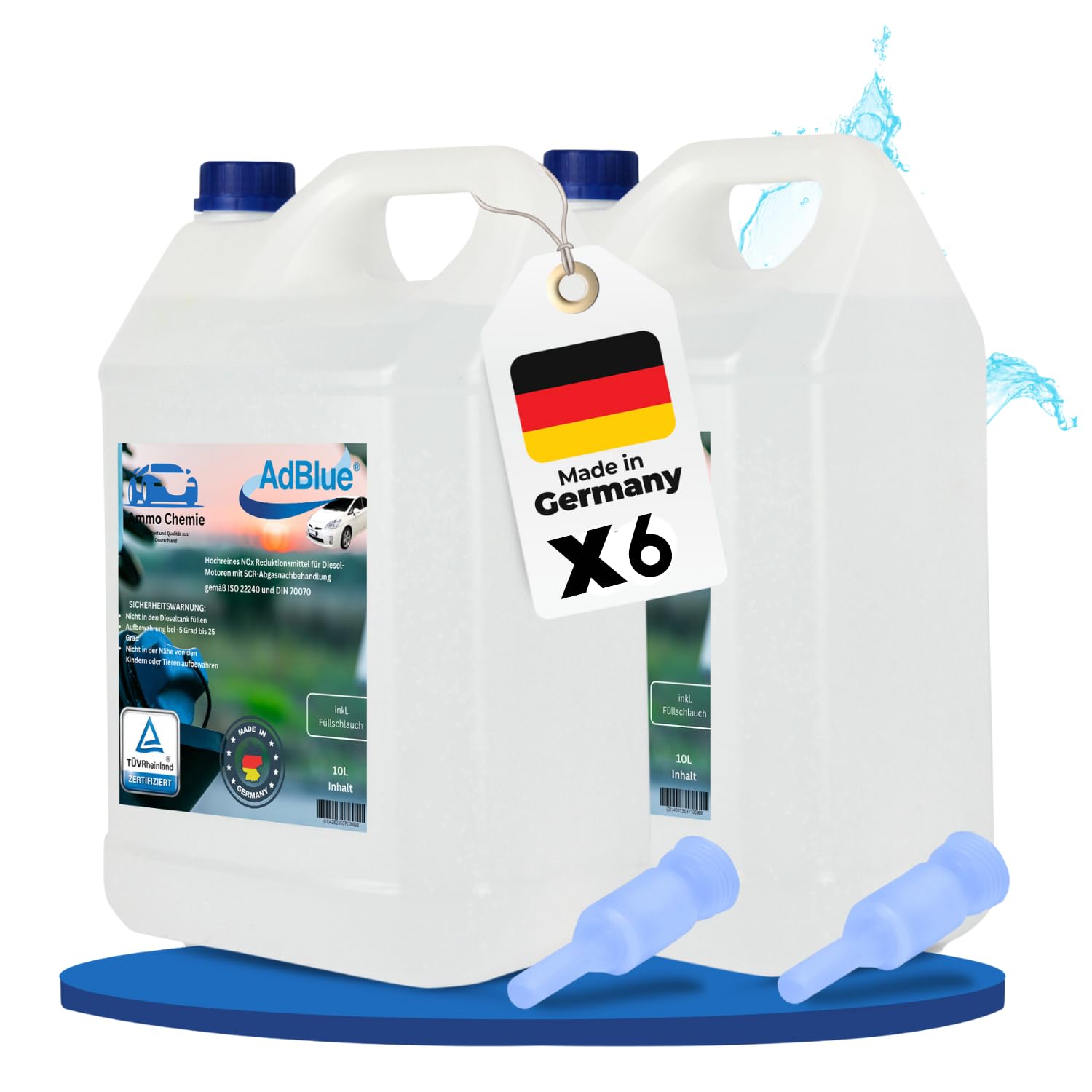 STAHLMANN Ammo Chemie ® Adblue inklusive Ausgießer – Ad Blue für Diesel Fahrzeuge - Adblue 10 L für Diesel ISO 22240 – Ad Blue 20 L Made IN Germany (6X 10 Liter) von STAHLMANN