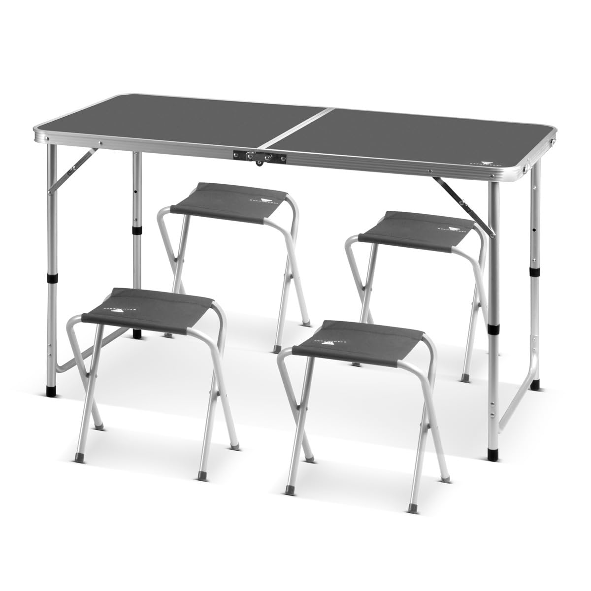 STAHLWERK Campingtisch mit 4 Hockern | Höhenverstellbarer Aluminium-Klapptisch 120 x 60 x 55-70 cm Gartentisch | Campingmöbel | Falttisch | klappbare Tischgarnitur im Set mit 4 Campingstühlen von STAHLWERK