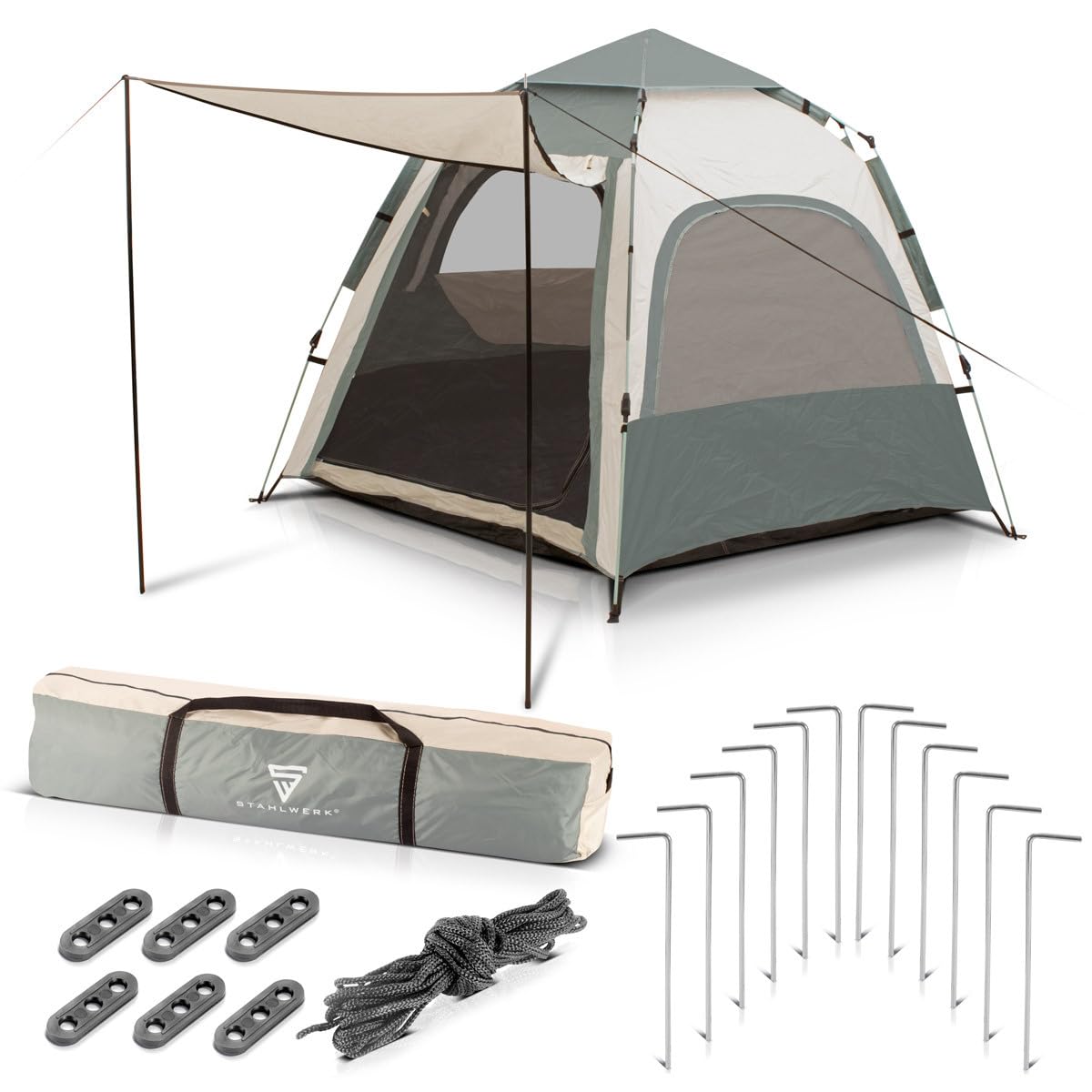 STAHLWERK Campingzelt Z-273 ST 273 x 273 cm selbstaufbauendes Pop-Up-Zelt | Wurfzelt | Igluzelt | Faltzelt | Kuppelzelt | Trekkingzelt | Zelt für 3-4 Personen inklusive Transporttasche von STAHLWERK