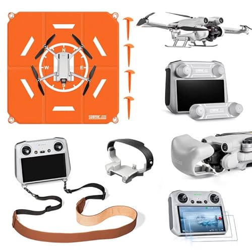 STARTRC Mini 3 Pro Zubehör Bundle 7 in 1 Zubehör Kit Landeplatz,Glas,Lanyard Halsgurt,Fahrwerk,Gimbal Protektor,Joystick Schutz,Propeller Halter Gurt für DJI Mini 3 Pro Zubehör von STARTRC