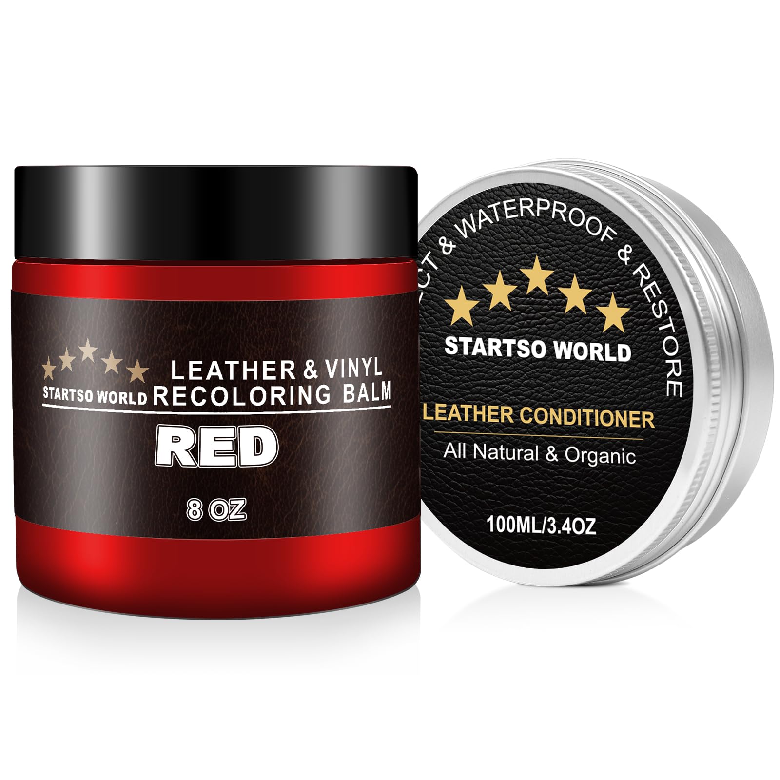 STARTSO WORLD Leder Reparatur Set Rot mit Lederfett, 200ml Flüssigleder, Lederfarbe, Leder-Schramm-Entferner, Leder- & Vinyl-Reparaturset für Möbel, Couchen, Sofas, Autositze, Schuhe von STARTSO WORLD