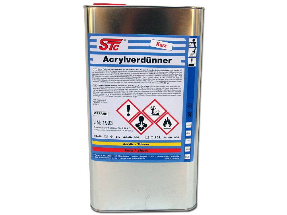 STC 2K Acrylverdünnung kurz 5L Farbverdünner Lackverdünner 2K Acryl Verdünnung Acrylverdünner lösemittelhaltig (5L Kanister) von STC