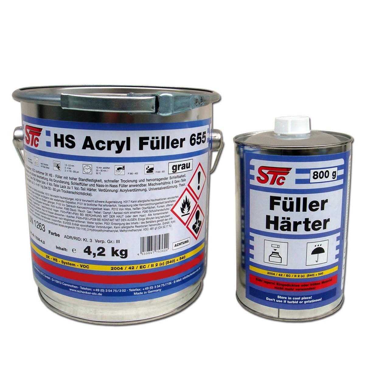 STC 5 kg Set 2K HS Acryl Füller grau Rostschutz Schleiffüller Grundierung inkl. Härter Primer von STC