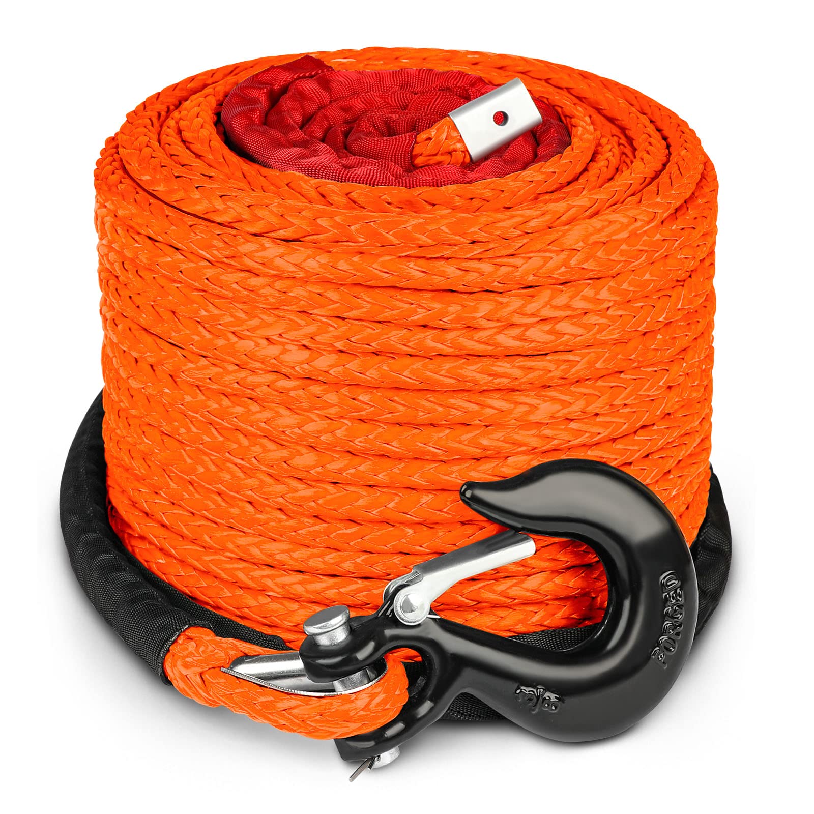 STEGODON 9,5 mm x 30,5 m Synthetisches Seilwinde Seil 10,8 kg Dyneema Seilwinde Kabel Schnur mit Haken und Hülse Schutz Auto Abschleppkabel für 4WD Geländewagen Jeep SUV LKW (orange) von STEGODON