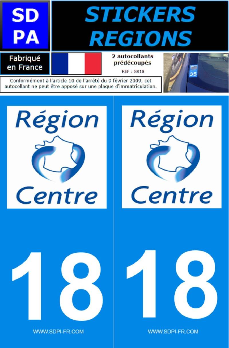 STICKZIF SR18 2 Kleber Aufkleber Region Departement 18 Centre-val de Loire, Set 2 von STICKZIF