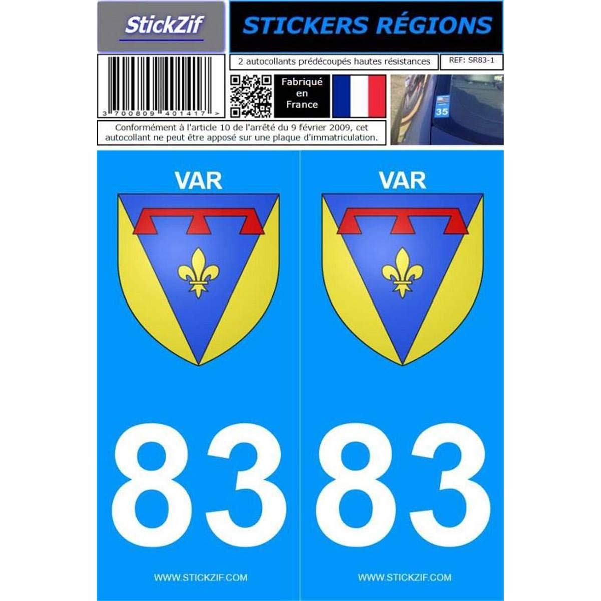 STICKZIF SR83-1 Aufkleber, Région Département 83 VAR, 2 Stück von STICKZIF