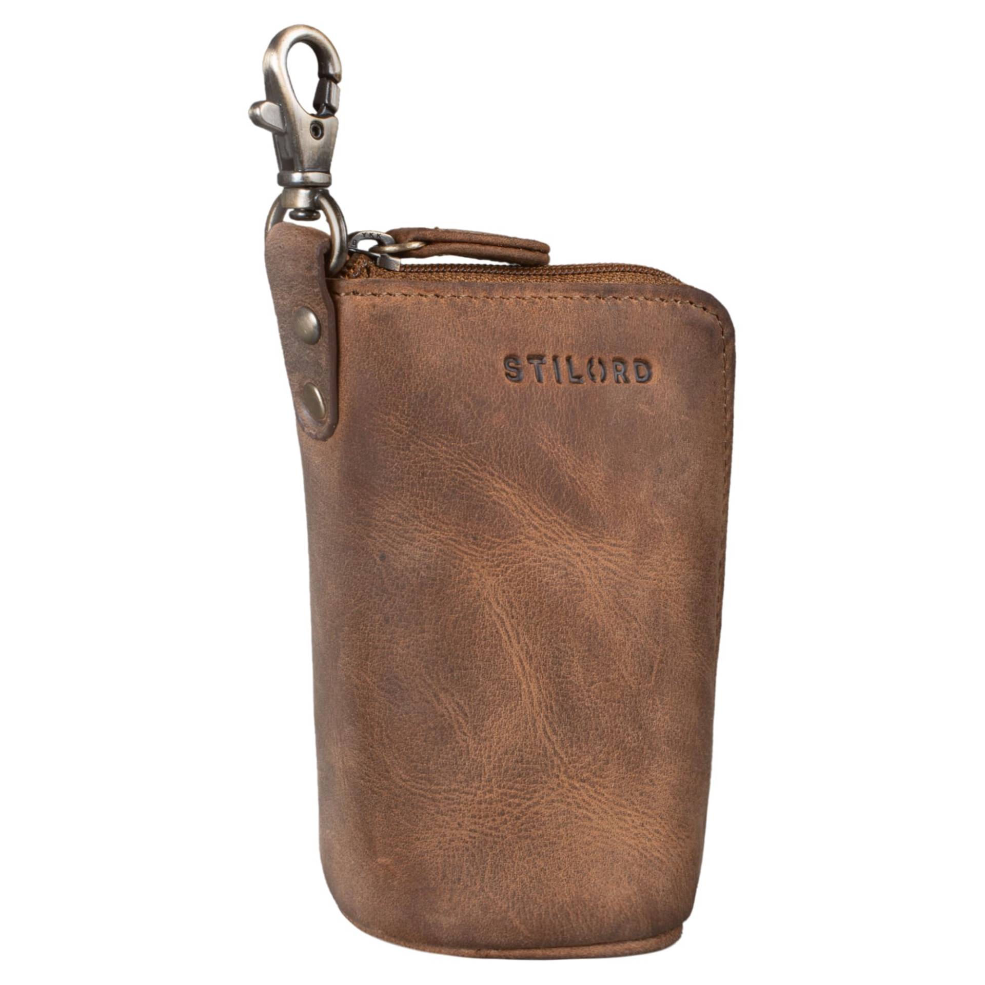 STILORD 'Tanner' Schlüssel Etui Tasche Leder Schlüsseletui Autoschlüssel Schlüsselhalter mit Schlüsselanhänger RFID Minibörse Vintage Echtleder, Farbe:mittel - braun von STILORD