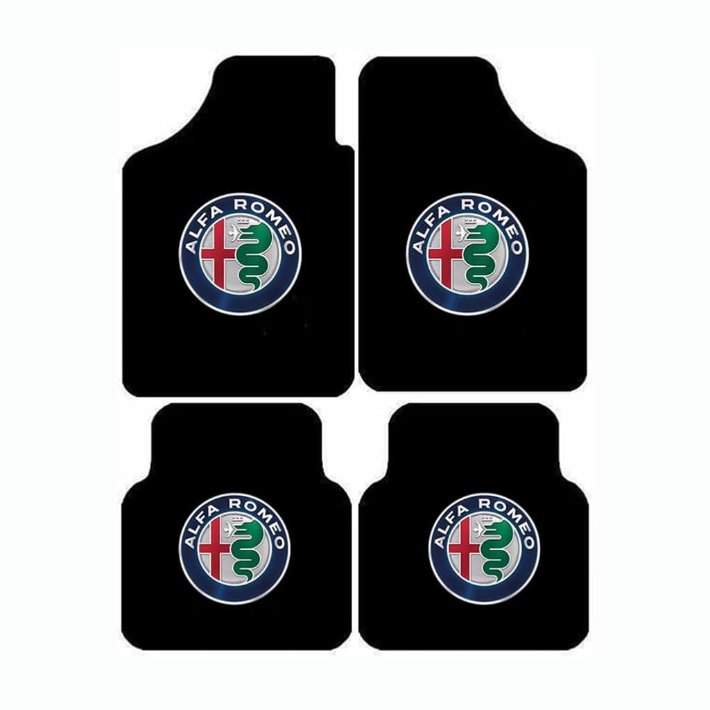 4 Stück Autofußmatten-Set für Alfa Romeo Stelvio 2017-2025, Velours Fußmatten mit Logo Teppich Matten Stoffmatten Textilmatte Autozubehör von STLYBAZ