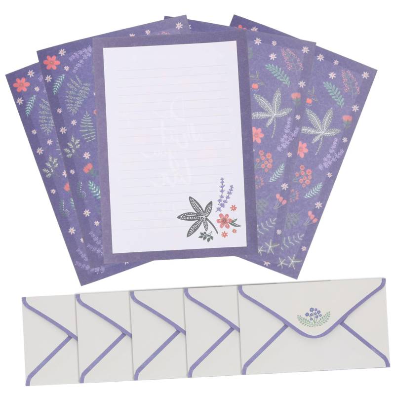 STOBOK 5 Sätze Wunderschönes Blumen-Briefpapier-Set Briefpapier umhüllen leere stationäre notecards briefumschläge set briefpapier vintage Schreiben von Papieren Hochzeitsannahme Violett von STOBOK