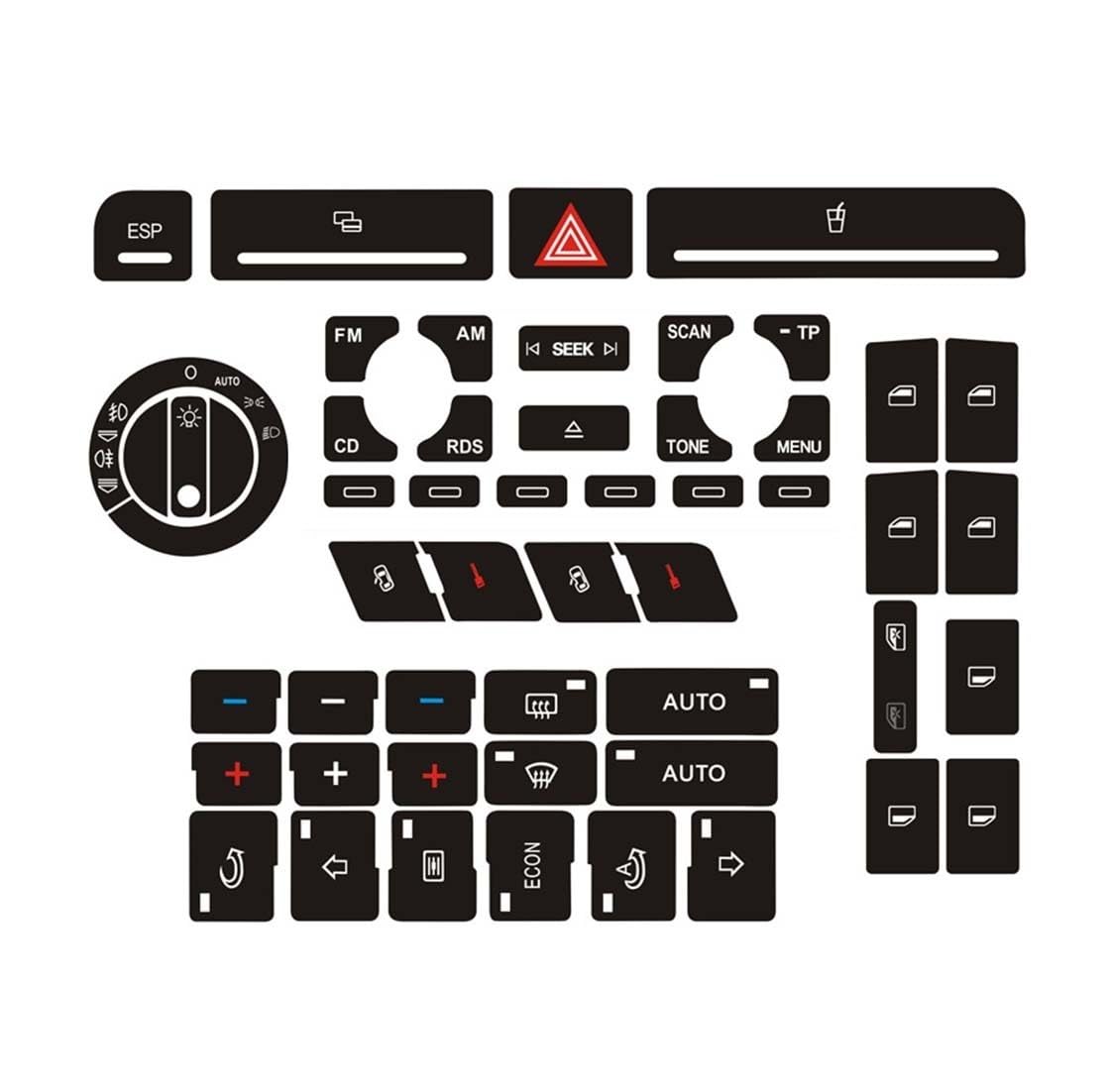 STOIFFFHH Auto Innenraum Kompatibel Mit A4 B6 B7 Knopfreparaturaufkleber Türschloss Fenster Klimaanlage Reparaturset Aufklebersticker(Style A) von STOIFFFHH