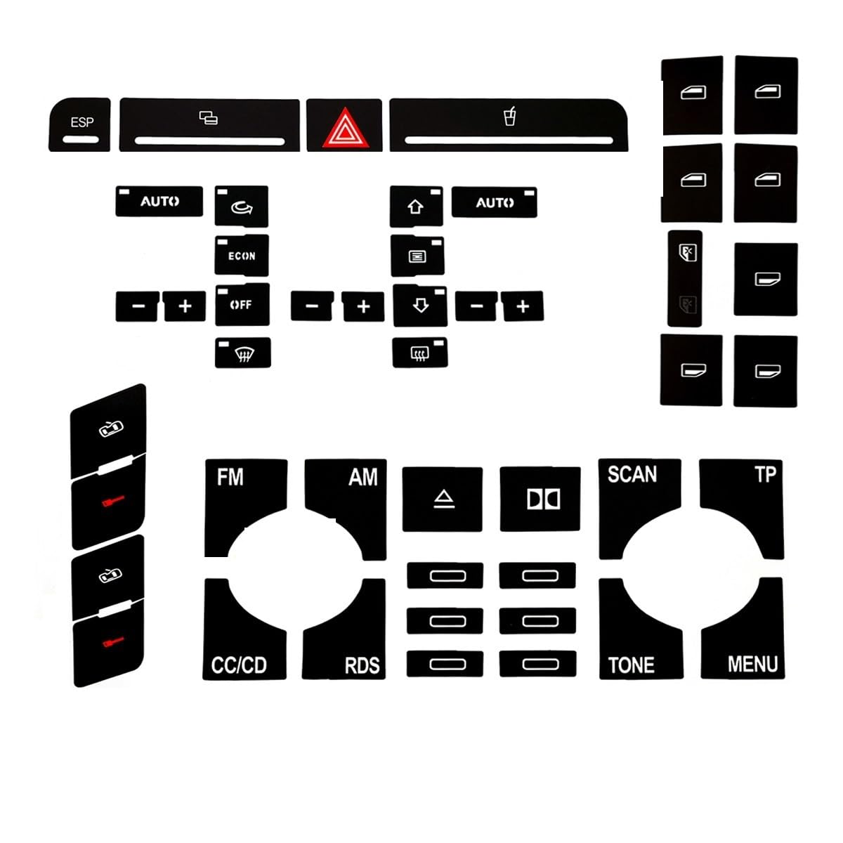 STOIFFFHH Auto Innenraum Kompatibel Mit Für A4 B6 B7 2000-2008 Reparaturaufkleber Fensterheberschalter Knopf Reparatursatz Armaturenbrett Panel ESP Alarm Klima(Set Type A) von STOIFFFHH