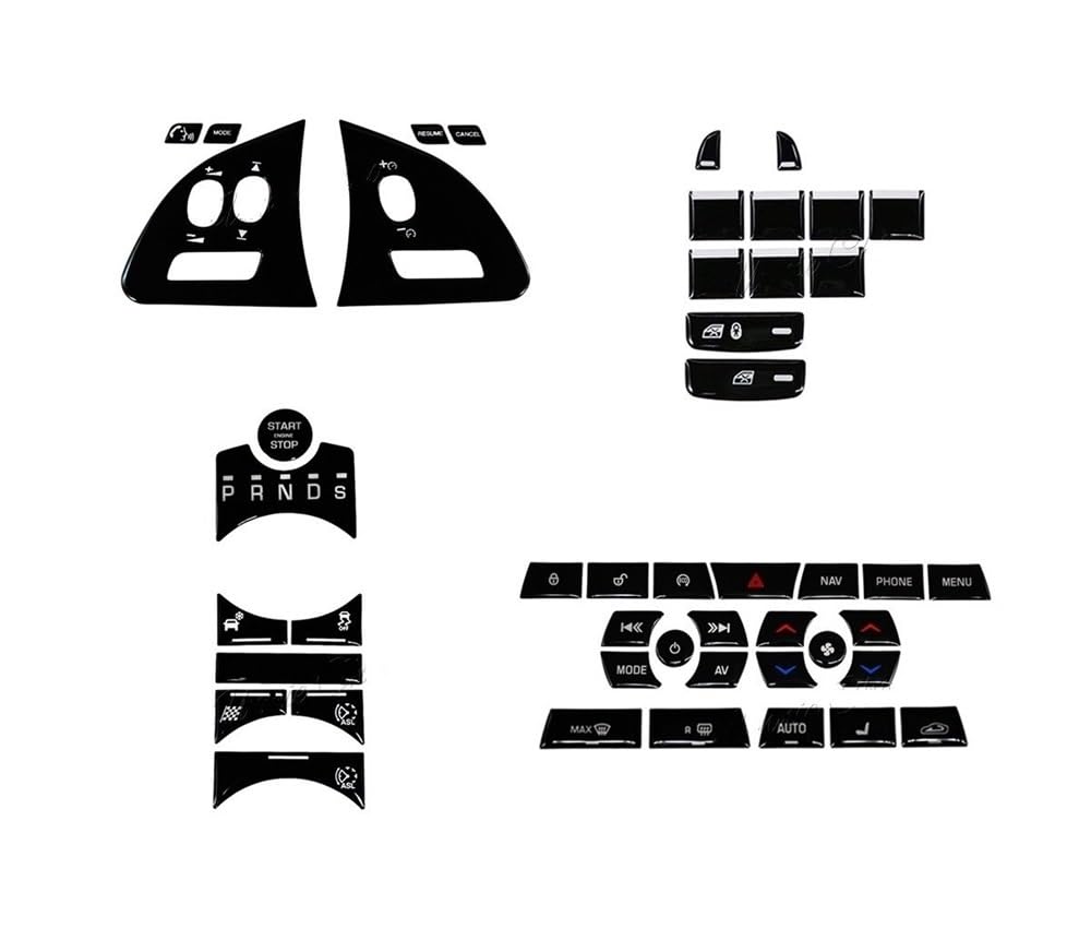 STOIFFFHH Auto Innenraum Kompatibel Mit Jaguar Für XF X250 2012–2015 Schwarze Knopfleiste Klima-/AC-Schalter Auto-Innenraum-Aufarbeitungsset Getriebereparaturaufkleber(Whole Set 5keys) von STOIFFFHH