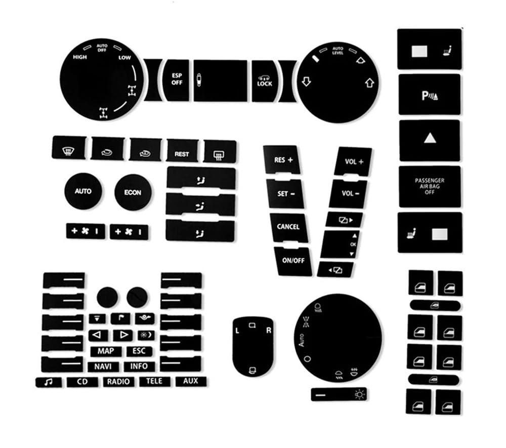 STOIFFFHH Auto Innenraum Kompatibel Mit VW Für Touareg 2005-2010 8-teiliges Set Auto Mattschwarz Abgenutzter Knopf Reparatursatz Aufkleber Abziehbilder von STOIFFFHH