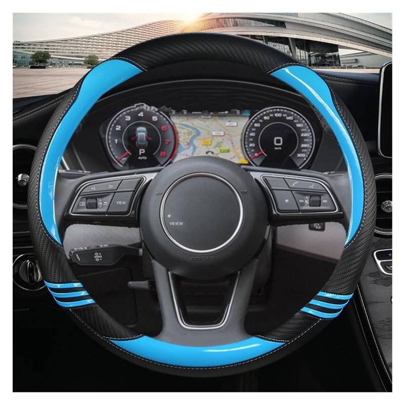 STOIFFFHH Auto Innenraum Kompatibel mit A1 A3 A4 A5 A6 A7 A8 Q2 Q3 Q5 Q7 Q8 S4 S3 S5 S6 S8 Kohlefaser PU Auto Lenkradbezug 38 cm Autozubehör(Blue O Shape) von STOIFFFHH