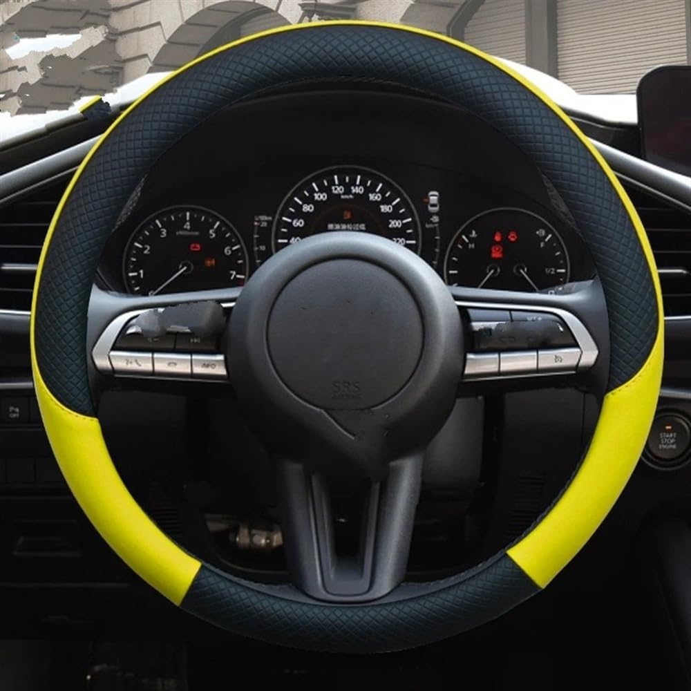 STOIFFFHH Auto Innenraum Kompatibel mit Mazda 3 für Bl Bj Bn für 323 für Axela 3 Sport PU-Auto-Lenkrad-Abdeckungsschutz(Yellow) von STOIFFFHH