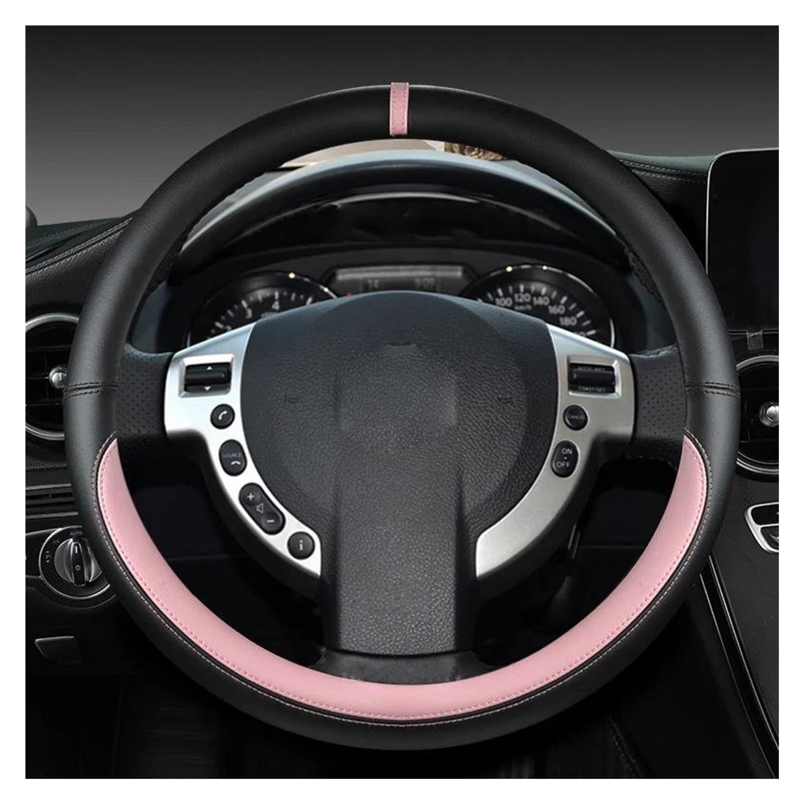 STOIFFFHH Auto Innenraum Kompatibel mit Nissan für Qashqai 2007–2015 38 cm Auto-Lenkradbezug Auto-PU-Innenraum(Pink) von STOIFFFHH