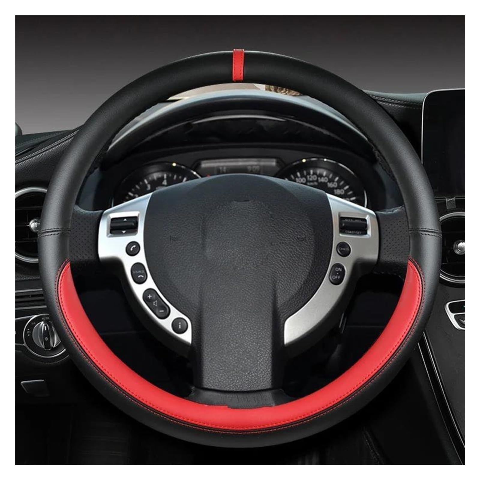 STOIFFFHH Auto Innenraum Kompatibel mit Nissan für Rogue für X-Trail 2008–2013 38 cm Auto-Lenkradabdeckung Auto-PU-Innenraum(Red) von STOIFFFHH