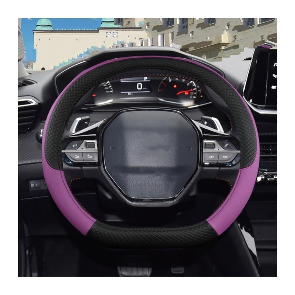 STOIFFFHH Auto Innenraum Kompatibel mit Peugeot für 3008 II P84 2016 2017 2018 2019 2020 2021 2022 2023 PU-Auto-Lenkradabdeckung(Purple) von STOIFFFHH