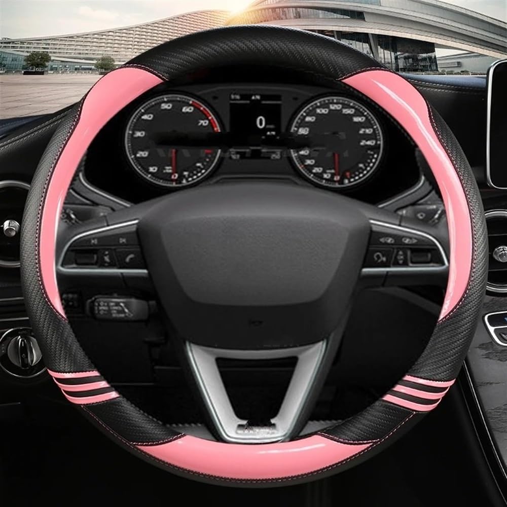 STOIFFFHH Auto Innenraum Kompatibel mit Seat für Leon 5F Mk3 2013–2022 für Ibiza 6J 2022 Kohlefaser-PU-Auto-Lenkradabdeckung 38 cm O/D-Form(PINK O Shape) von STOIFFFHH