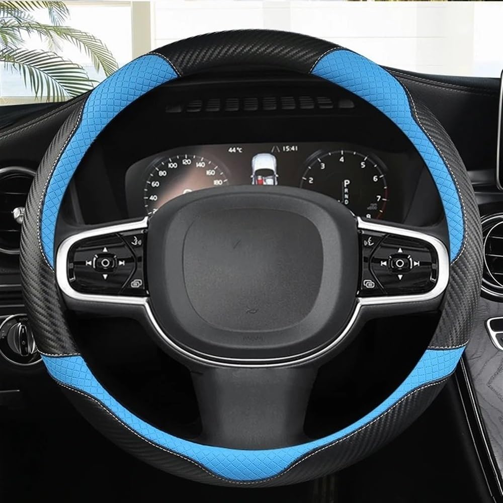 STOIFFFHH Auto Innenraum Kompatibel mit Volvo für XC40 XC60 XC90 V40 S90 S80 S60 S40 Kohlefaser-PU-Auto-Lenkradbezug, rutschfest, Auto-Innenraum(Blue) von STOIFFFHH