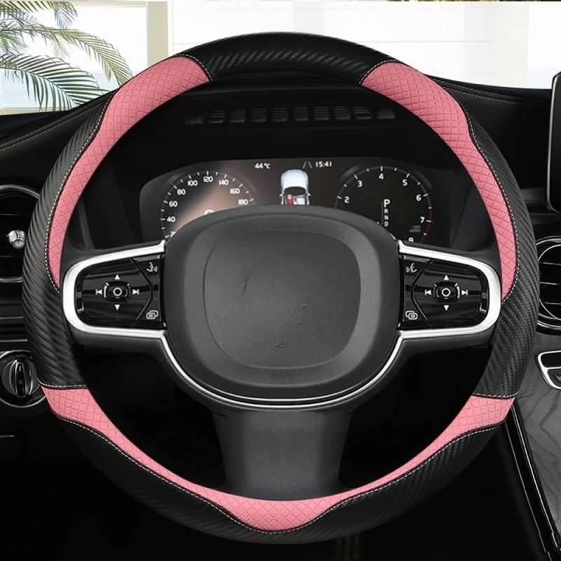 STOIFFFHH Auto Innenraum Kompatibel mit Volvo für XC40 XC60 XC90 V40 S90 S80 S60 S40 Kohlefaser-PU-Auto-Lenkradbezug, rutschfest, Auto-Innenraum(PINK) von STOIFFFHH