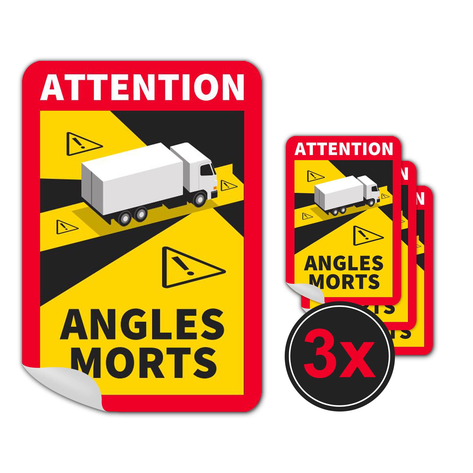 3 Stück Attention Angles Morts für LKW und Wohnwagen 25 x 17 cm Aufkleber Sticker Hinweiszeichen Schild Frankreich mit UV Schutz speziell für Außenbereich von STROBO von STROBO