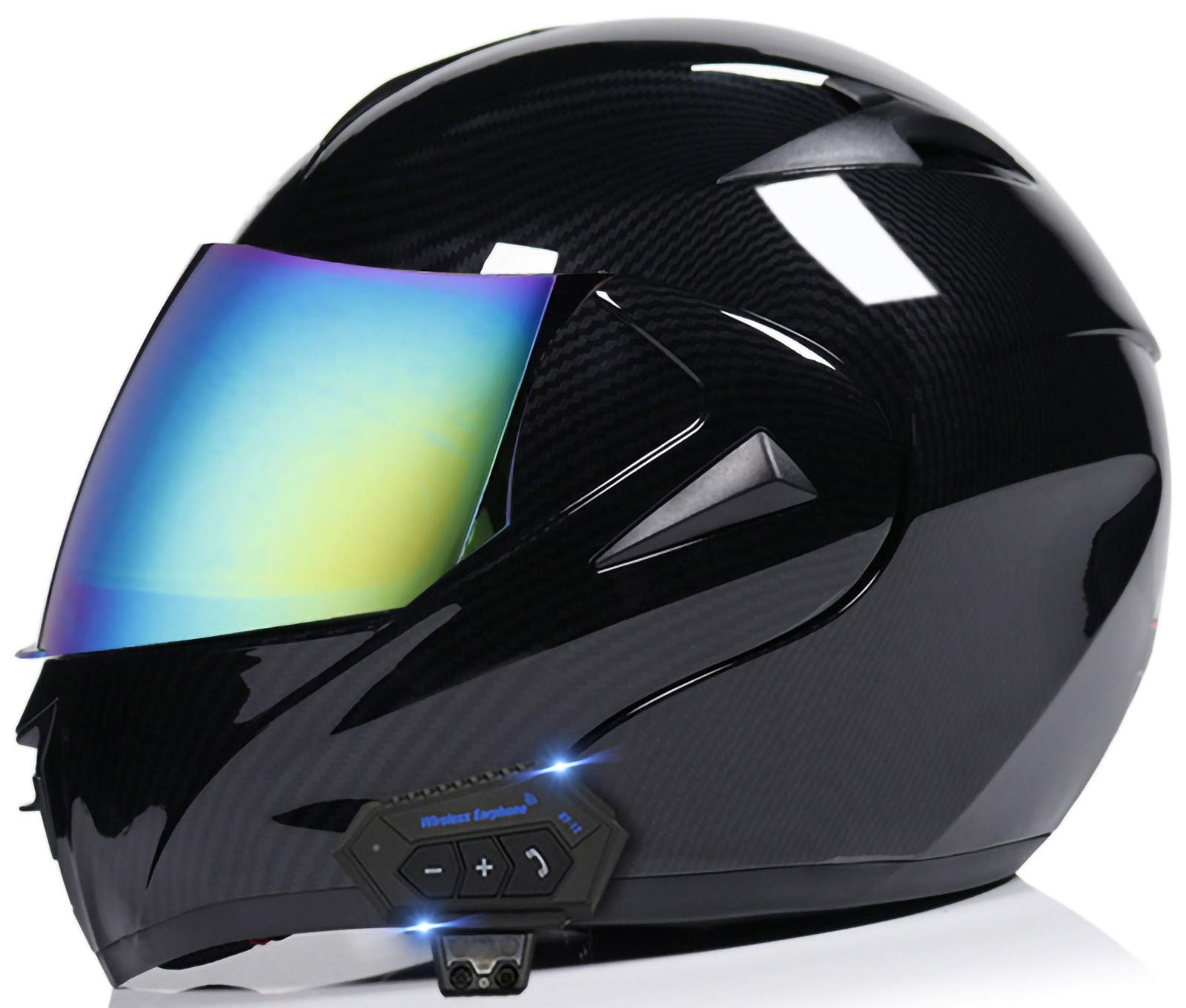 STRTG Klapphelm Bluetooth Integralhelm Motorradhelm, Double Lens Vollvisierhelm Full-Face Motorrad-Helm Roller-Helm Scooter-Helm Cruiser Sturz-Helm ECE-Geprüft Vier Jahreszeiten Helm A,XS 53-54CM von STRTG