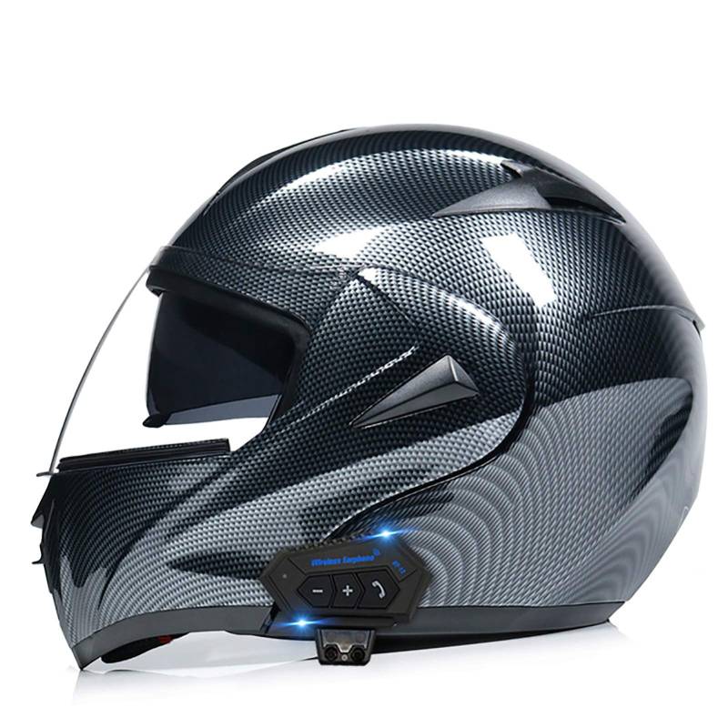 STRTG Motorrad Klapphelm Bluetooth Helme, Motorrad Integrierter Bluetooth-Helm Motorrad Integrierter Bluetooth-Helm Funk Sprechanlage Motorrad-Klapphelm mit Anti-Fog-Doppelscheib C,XXL 63-64CM von STRTG