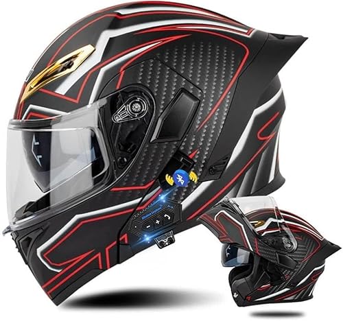 Klapphelm mit Bluetooth, Bluetooth Integralhelm, Motorradhelm mit Doppelvisier, DOT/ECE Zertifizierter Helm für Erwachsene Damen Herren, Roller Mofa Mofahelm A,S=55-56cm von STTTBD