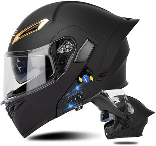 Klapphelm mit Bluetooth, Bluetooth Integralhelm, Motorradhelm mit Doppelvisier, DOT/ECE Zertifizierter Helm für Erwachsene Damen Herren, Roller Mofa Mofahelm F,S=55-56cm von STTTBD