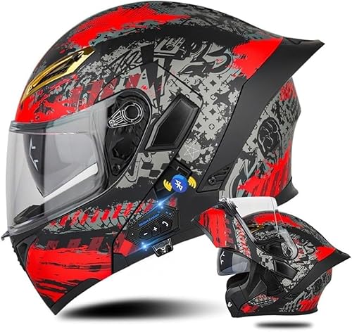 Klapphelm mit Bluetooth, Bluetooth Integralhelm, Motorradhelm mit Doppelvisier, DOT/ECE Zertifizierter Helm für Erwachsene Damen Herren, Roller Mofa Mofahelm H,S=55-56cm von STTTBD