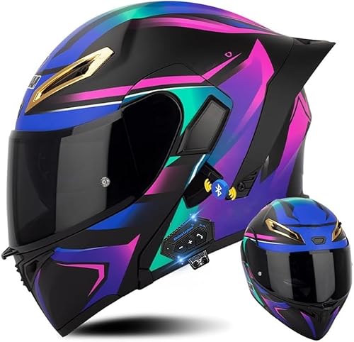 Klapphelm mit Bluetooth, Bluetooth Integralhelm, Motorradhelm mit Doppelvisier, DOT/ECE Zertifizierter Helm für Erwachsene Damen Herren, Roller Mofa Mofahelm O,XL=61-62cm von STTTBD