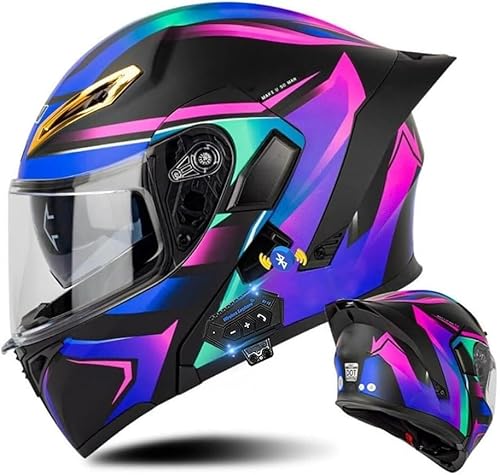 Klapphelm mit Bluetooth, Bluetooth Integralhelm, Motorradhelm mit Doppelvisier, DOT/ECE Zertifizierter Helm für Erwachsene Damen Herren, Roller Mofa Mofahelm P,L=59-60cm von STTTBD