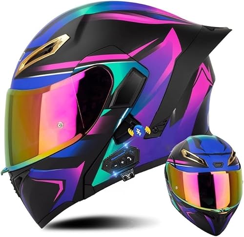 Klapphelm mit Bluetooth, Bluetooth Integralhelm, Motorradhelm mit Doppelvisier, DOT/ECE Zertifizierter Helm für Erwachsene Damen Herren, Roller Mofa Mofahelm R,L=59-60cm von STTTBD