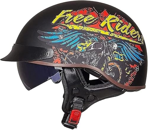 Motorrad-Halbhelm mit Sonnenblende, Retro-Jet-Helm, offenes Gesicht, für Herren und Damen, Helm für Erwachsene, Scooter, ATV, Cruiser, DOT/ECE-geprüft D,XL=61-62CM von STTTBD