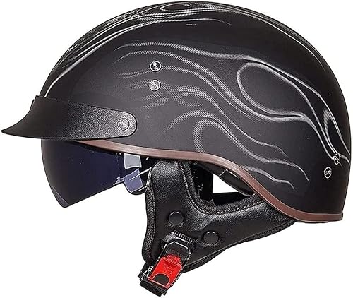 Motorrad-Halbhelm mit Sonnenblende, Retro-Jet-Helm, offenes Gesicht, für Herren und Damen, Helm für Erwachsene, Scooter, ATV, Cruiser, DOT/ECE-geprüft E,L=59-60CM von STTTBD