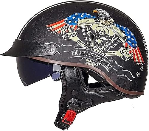 Motorrad-Halbhelm mit Sonnenblende, Retro-Jet-Helm, offenes Gesicht, für Herren und Damen, Helm für Erwachsene, Scooter, ATV, Cruiser, DOT/ECE-geprüft F,XL=61-62CM von STTTBD