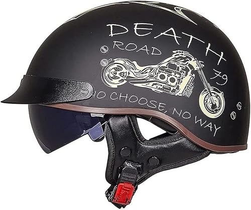 Motorrad-Halbhelm mit Sonnenblende, Retro-Jet-Helm, offenes Gesicht, für Herren und Damen, Helm für Erwachsene, Scooter, ATV, Cruiser, DOT/ECE-geprüft H,L=59-60CM von STTTBD