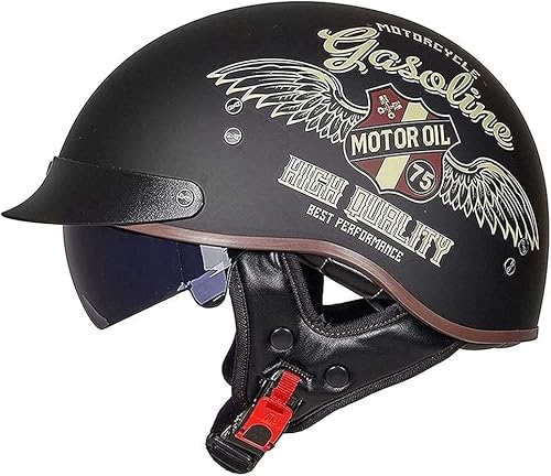 Motorrad-Halbhelm mit Sonnenblende, Retro-Jet-Helm, offenes Gesicht, für Herren und Damen, Helm für Erwachsene, Scooter, ATV, Cruiser, DOT/ECE-geprüft J,M=57-58CM von STTTBD