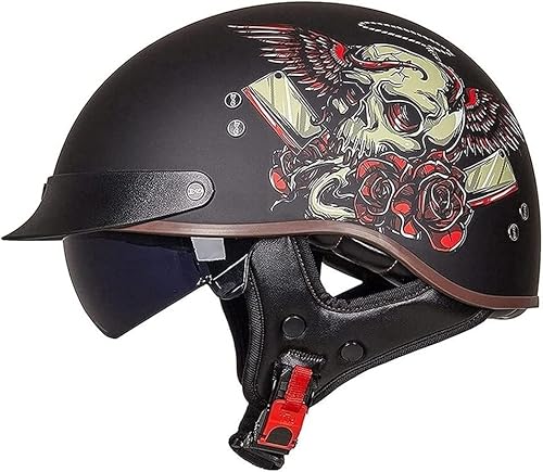 Motorrad-Halbhelm mit Sonnenblende, Retro-Jet-Helm, offenes Gesicht, für Herren und Damen, Helm für Erwachsene, Scooter, ATV, Cruiser, DOT/ECE-geprüft K,XL=61-62CM von STTTBD