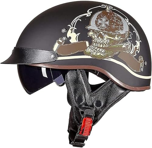 Motorrad-Halbhelm mit Sonnenblende, Retro-Jet-Helm, offenes Gesicht, für Herren und Damen, Helm für Erwachsene, Scooter, ATV, Cruiser, DOT/ECE-geprüft L,XXL=63-64CM von STTTBD