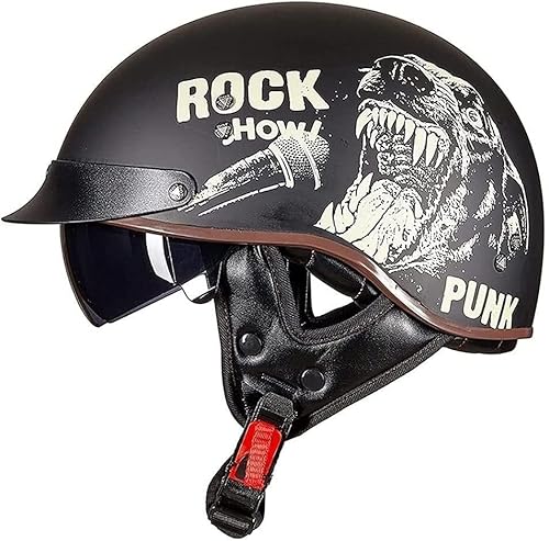 Motorrad-Halbhelm mit Sonnenblende, Retro-Jet-Helm, offenes Gesicht, für Herren und Damen, Helm für Erwachsene, Scooter, ATV, Cruiser, DOT/ECE-geprüft M,L=59-60CM von STTTBD