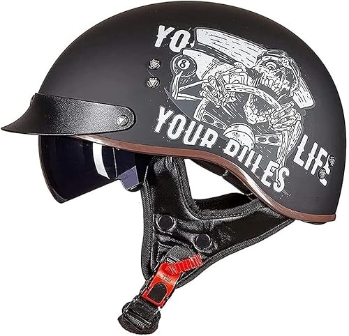 Motorrad-Halbhelm mit Sonnenblende, Retro-Jet-Helm, offenes Gesicht, für Herren und Damen, Helm für Erwachsene, Scooter, ATV, Cruiser, DOT/ECE-geprüft N,L=59-60CM von STTTBD