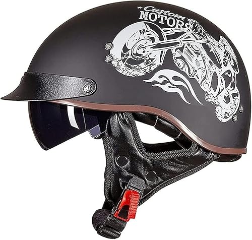 Motorrad-Halbhelm mit Sonnenblende, Retro-Jet-Helm, offenes Gesicht, für Herren und Damen, Helm für Erwachsene, Scooter, ATV, Cruiser, DOT/ECE-geprüft O,L=59-60CM von STTTBD