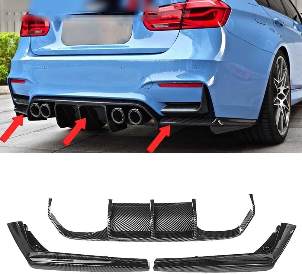 Auto-Heckklappendiffusor für BMW F80 M3 F82 M4 2015-2020, Rear Bumper Spoiler Rear Splitter Car Diffuser Spoiler Body Kit Protector Zubehör, Carbon Fiber Look, STUYKDIA, Carbon Fiber Look von STUYKDIA