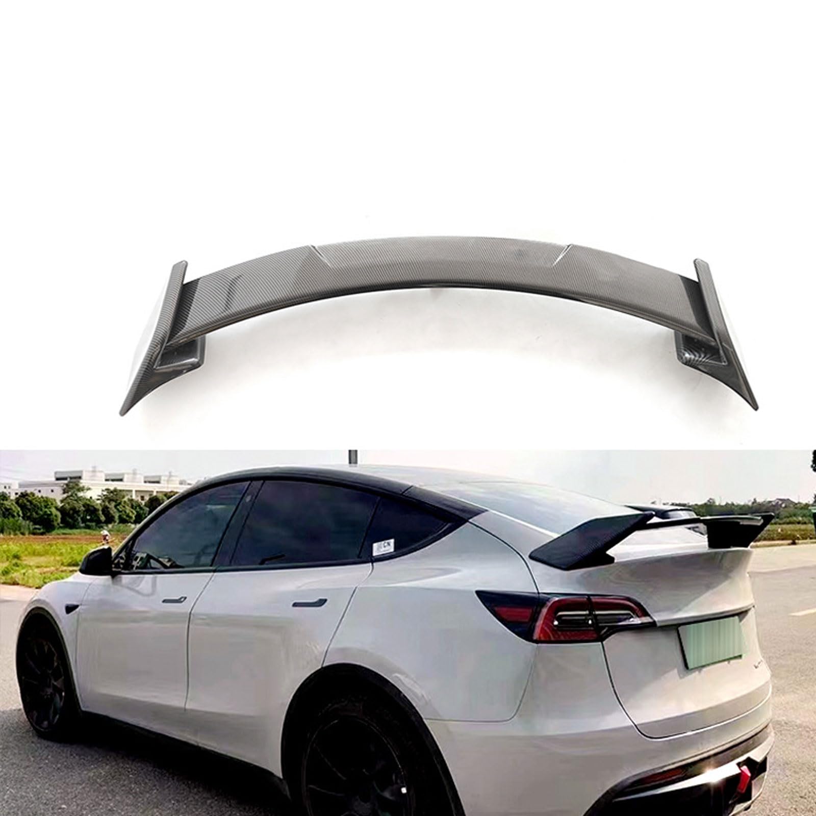 Auto-Spoiler für Tesla Model Y 2021 2022 2023, Auto-Spoiler, Modifikation, Styling-Zubehör, widerstandsfähig, langlebig, Auto-Spoiler, Gloss Schwarz, Stuykdia, Carbon Fiber Look, Normal von STUYKDIA